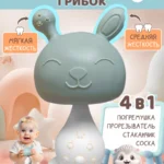 Прорезыватель грибок зайчик серо-голубой для малышей