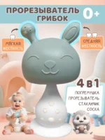 Прорезыватель грибок зайчик серо-голубой для малышей