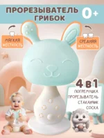 Прорезыватель грибок зайчик голубой для малышей